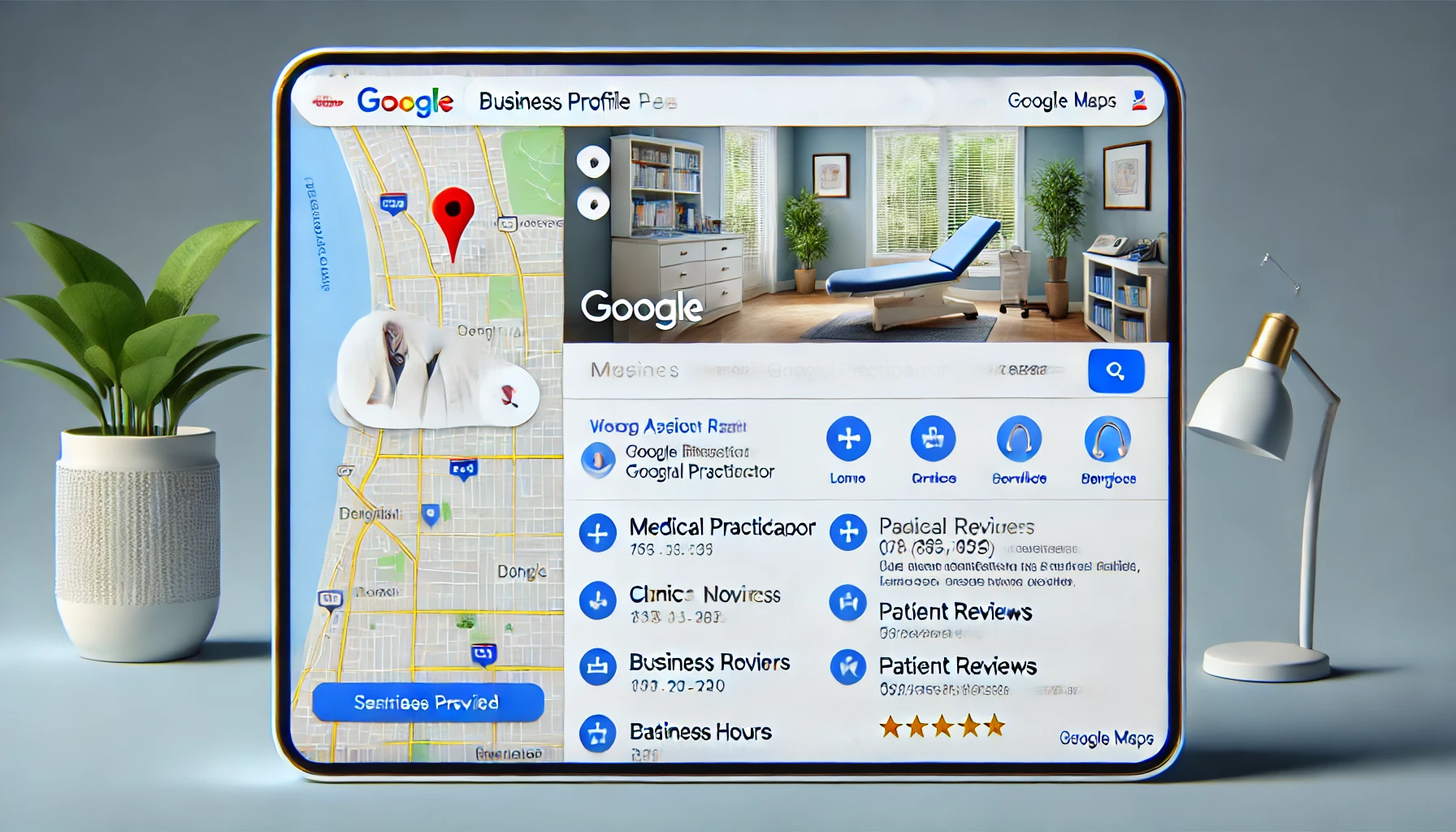 DALL·E 2024-09-06 12.23.09 - A wide aspect ratio, photo-realistic representation of a Google Business Profile page on Google Maps for a medical practitioner. The profile page incl